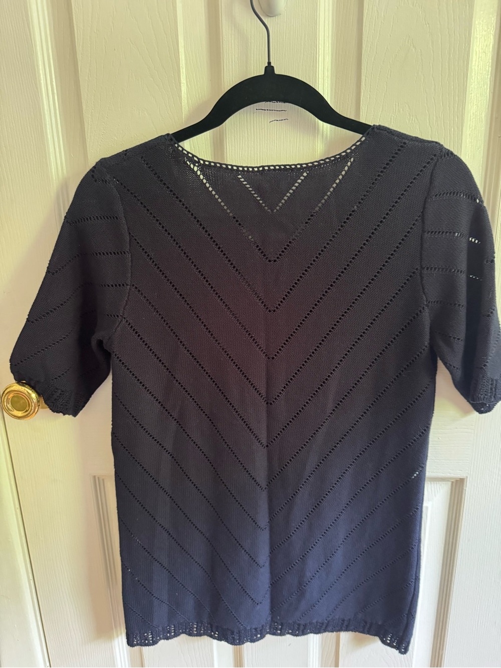 J. Crew Factory Navy Short Sleeve Pointelle Knit Top size Small NWT - Picture 2 of 11